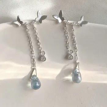

Ice River S925 Sterling Silver Butterfly Earring Women Charm Stone Tassel Earrings Wedding Dangle Jewelry Friends Gifs 1 Pair