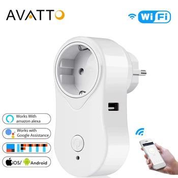 

AVATTO Wifi Remote Control EU/UK/US Smart Plug with USB Port Tuya Smart Socket Intelligent outlets Work with Alexa Google Home