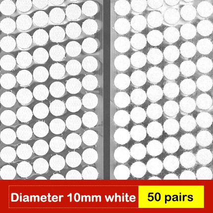 50 пар/лот 10-60 мм Самоклеющаяся клейкая крепежная лента в горошек крючок и петля Волшебная нейлоновая наклейка шнур с клеем - Цвет: white 10mm 50pairs