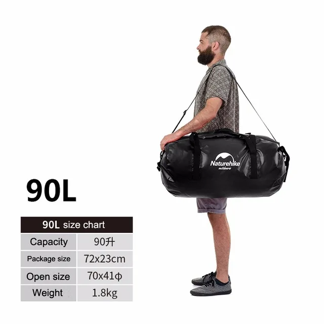 Naturehike PVC 30L 60L 90L Водонепроницаемая сухая сумка большой емкости водонепроницаемая сухая сумка через плечо для пляжа, плавания, дайвинга, серфинга - Цвет: 90L Black