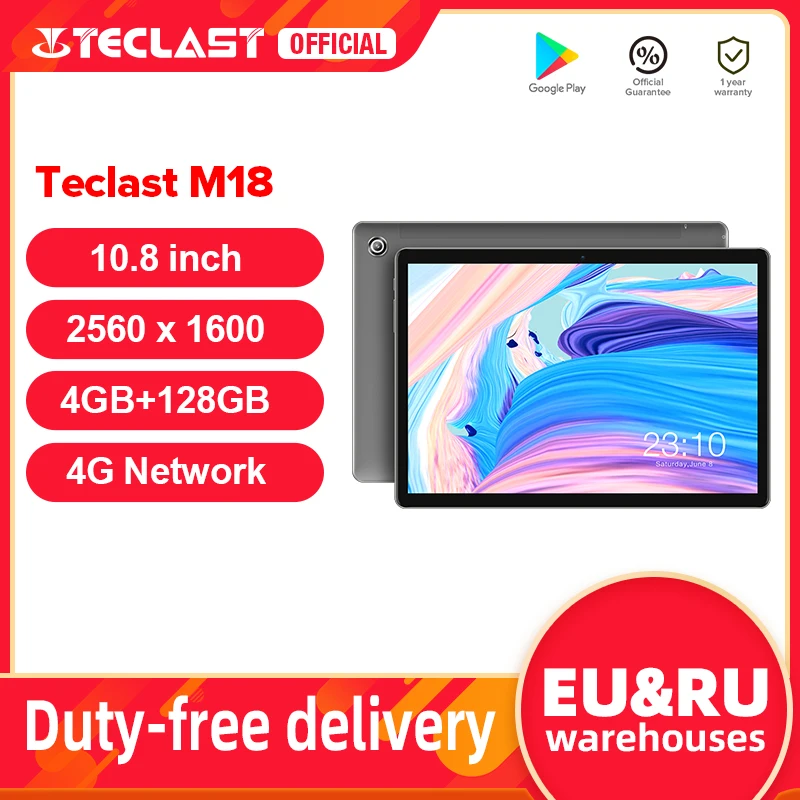 Tablet TECLAST M18 4G, 10.8 2.5K (2.560x1.600) IPS, MediaTek Helio X27, 4GB RAM, 128GB SSD (ampliable hasta 256GB con MicroSD), Android, 8.000mAh, WiFi dual