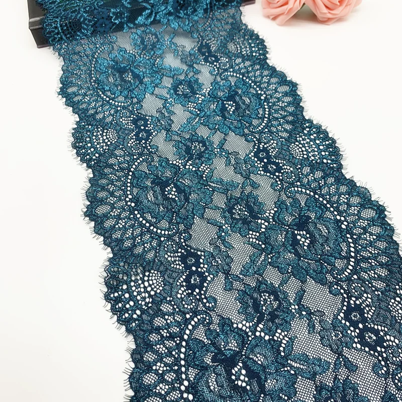 3y/lot 22.50cm Shiny Red Purple Teal Blue Eyelash Elastic Lace Trim With Shimmer Trimming Garment Accessory DIY Material Fabric 3