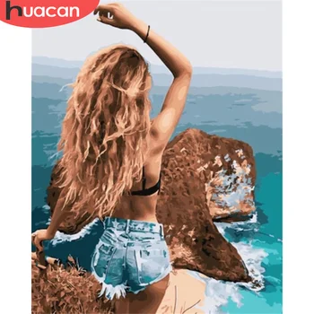 

HUACAN DIY Pictures By Number Sea Kits Home Decoration Painting By Numbers Girl Drawing On Canvas HandPainted Art Gift