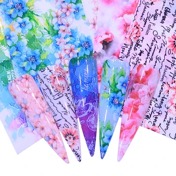 

WUF Holographic Florar Stickers Nail Art Butterfly Nail Foil Transfer Starry Sky Decal Paper Adhesive Slider Nail Decoration