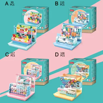 

Assembled building blocks children's puzzle model mini hand made 4 in 1 kitchen play house game toy 0792