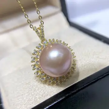 

925 sterling silver natural 12-13mm freshwater pearl fashion Costume DIY jewelry pendant necklace accessories fancy gift