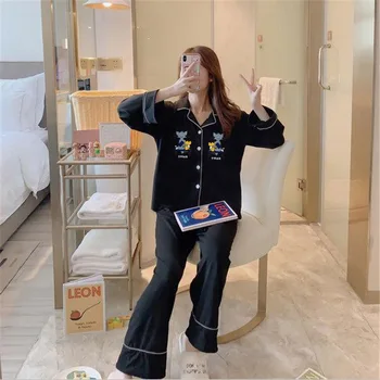 

Foply Women's 100% Cotton Soft 2 Pieces Pajamas Sets Sleepwear Printing Spring Summer Long Sleeve Pants Autumn Homewear Pyjamas