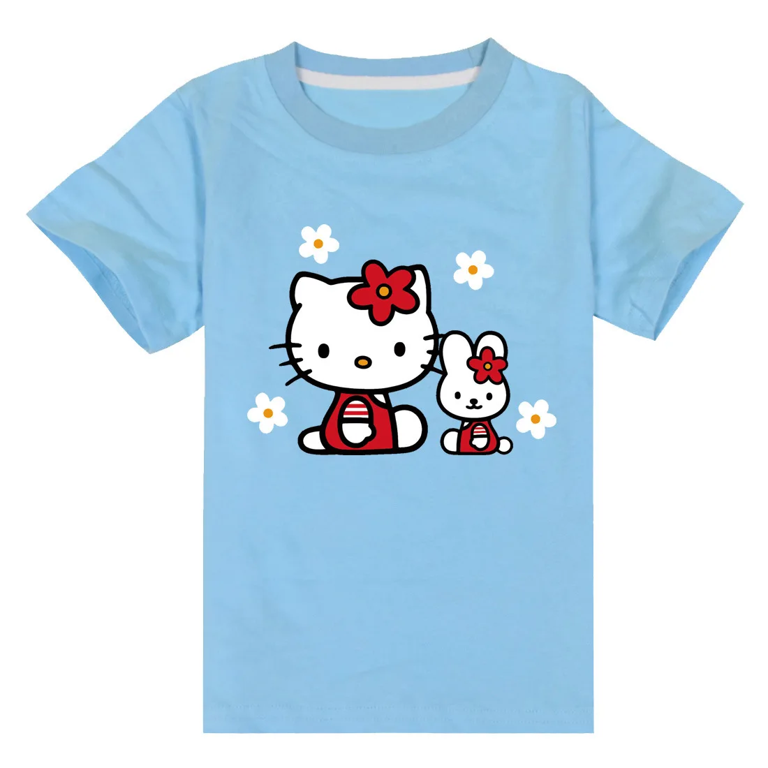 thumbnail image 1 of Traje de Hello Kitty para niños, Top con estampado de dibujos animados bonitos para niñas + Pantalones cortos, conjunto de dos piezas, camiseta de manga corta para niños + Pantalones deportivos para n, 1 of 5