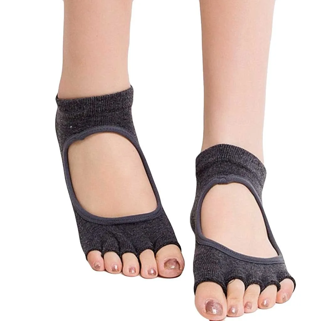 Dark Gray Новые женские нескользящие носки для йоги спортивные хлопковые носки для пилатеса с двумя носками дышащие быстросохнущие танцевальные носки-тапочки для балета - Цвет: Dark Gray