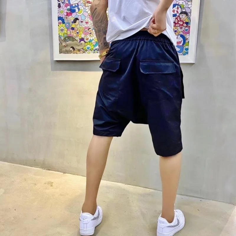 

Брюки мужские с завязкой на талии, повседневные свободные штаны до колен, шаровары в стиле хип-хоп с вырезом, уличная одежда, лето