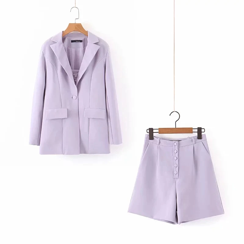 lilac blazer and shorts