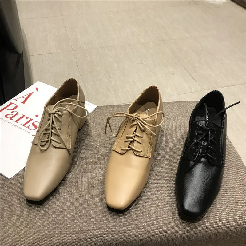 

2019 Women Shoes Modis Casual Female Sneakers Autumn Soft Oxfords Women's Square Toe Dress Cute Fall Retro Leather New Rubber