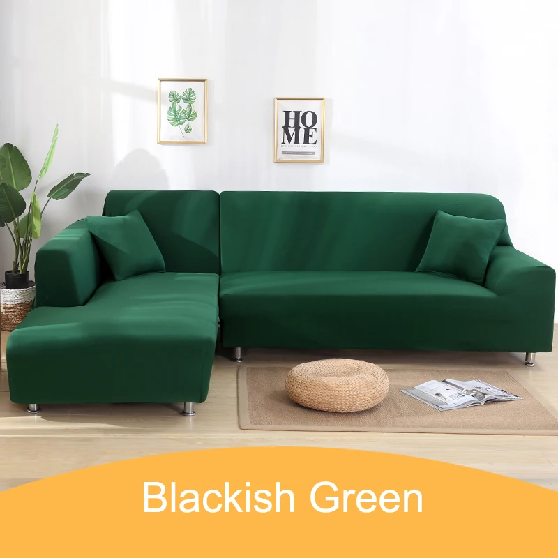 11-Blackish green Новые однотонные Угловые чехлы для диванов для гостиной, эластичные чехлы для диванов в форме L, эластичные Чехлы для мебели 1, 2, 3, 4 сиденья для домашних животных - Цвет: 11-Blackish green