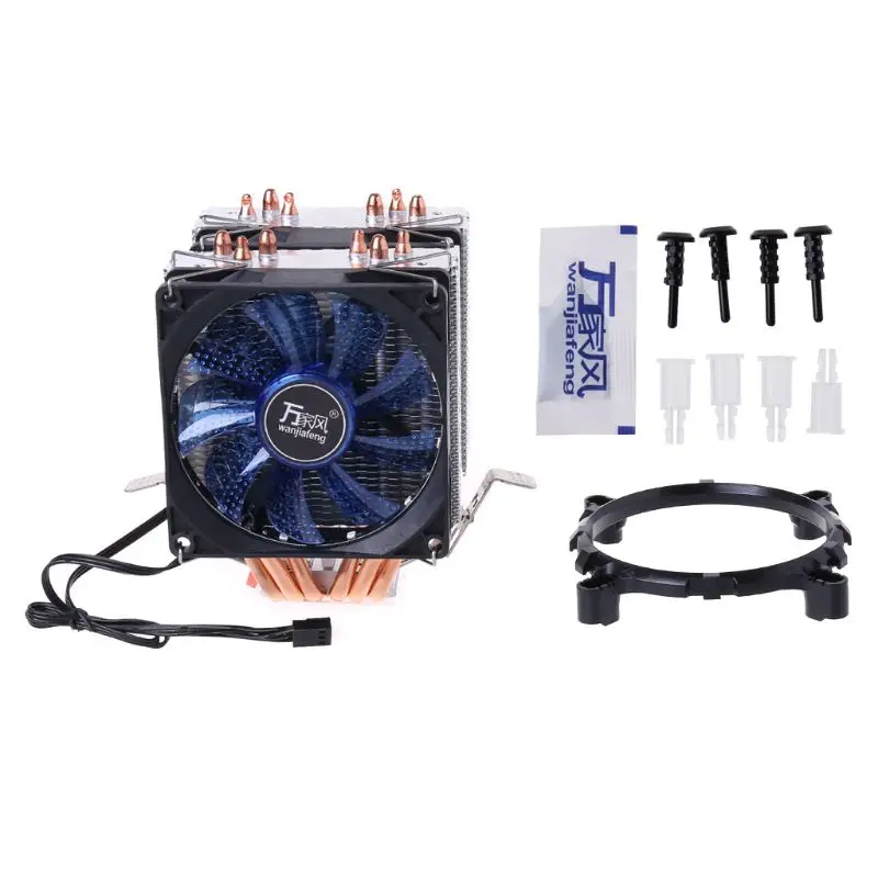 4PIN CPU Cooler 115X 1366 2011 6 Heatpipe Dual tower Cooling Fan for Inter AMD 1