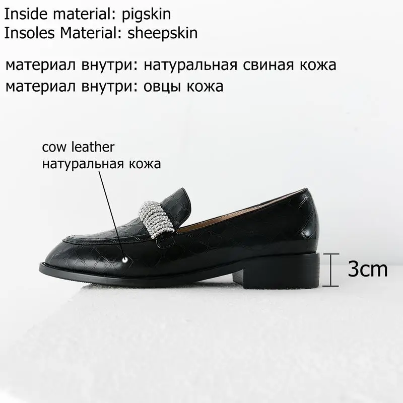 ALLBITEFO/Модная женская обувь из натуральной кожи на толстом каблуке со стразами; Повседневная Офисная Женская обувь на низком каблуке; женская обувь на каблуке