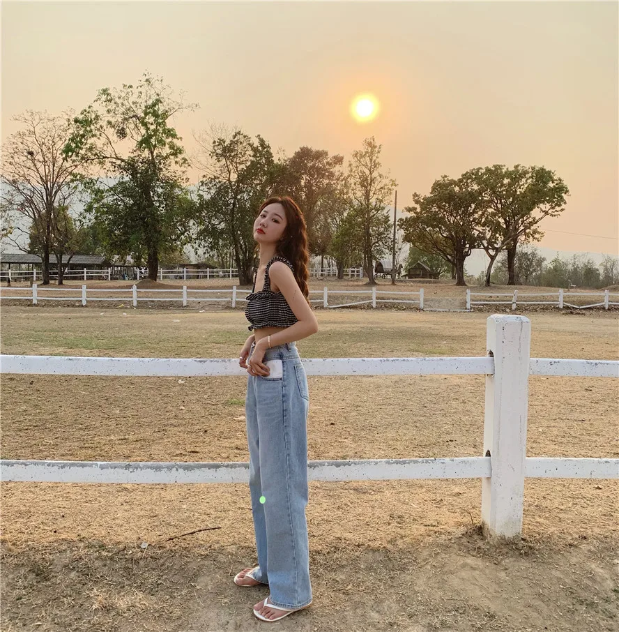 [Rui согласно Ватикану] Hyuna Стиль Знаменитостей фотосессии универсальные свободные прямые брюки с высокой талией Mopping Tro