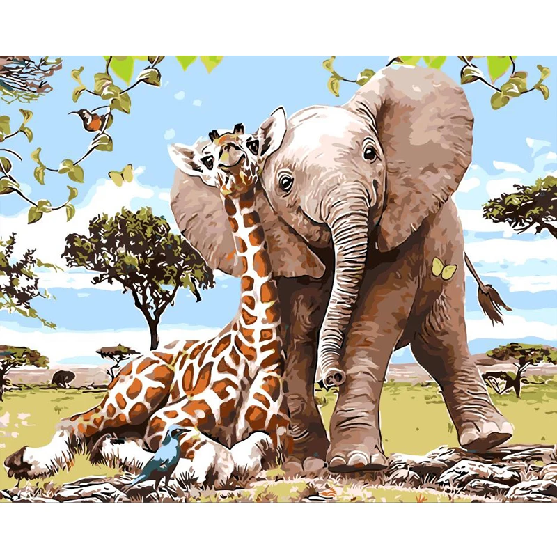 Elephant Giraffe DIY Painting By Numbers Kit Wall Art Pictures Oil Paintings Coloring Number Modern Home Decor Unique Gift | Дом и сад