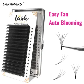 

LAKANAKU 16 Row 0.03/0.05/0.07 Easy Fan Eyelash Extension Volume Fast Fanning Self Blooming 8~22mm Individual Lashes