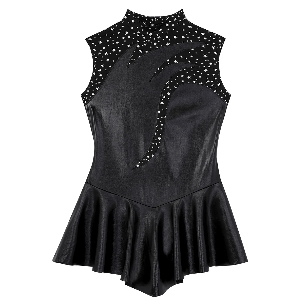 Adults Shiny Metallic High Neck Sleeveless Figure Skating Dress Women Ballet Gymnastics Leotard Dance Competition Costume
