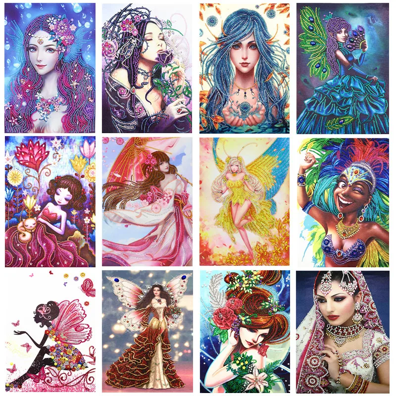 

5D DIY Diamond Painting Shiny Round Diamond Girl Combination Diamond Embroidery Painting Diamond Sticker