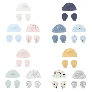 

2Pcs Baby Anti Scratching Cotton Gloves Hat Set Protection Scratch Mittens Warmer Cap Kits Infant Newborn Supply