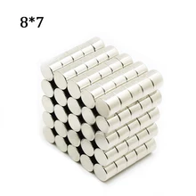 Imán de neodimio N35 de cilindro redondo, disco magnético permanente súper potente, 8x7mm, 10/20/30/40 piezas, 8x7