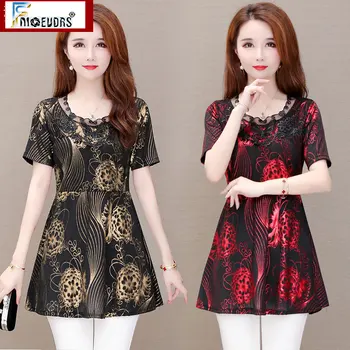 

2020 Summer Tunic Peplum Tops Hot Sales Women Fashion Fnioevdrs Design Short Sleeve Floral Printed Black Lace Shirt Blouse A020