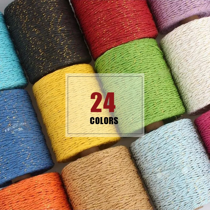 280M Rafia Paglia Linea Oro Filato Di Cotone Filato All'Uncinetto Per Maglieria Fai Da Te Estate Cappello Di Paglia Borse Cuscini Tessuti A Mano Filat