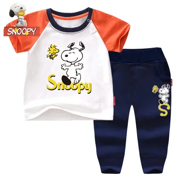 

Snoopy children's summer new boys' summer clothes sports fashion short-sleeved T-shirt + 7-point pants two-piece set