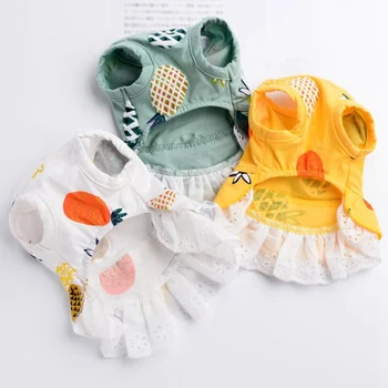 

Breathable Pet Dress Summer Puppy Pleated Skirt Sleeveless Garment Cute Princess Dress Pineapple Pattern Cat Dog Costume CN