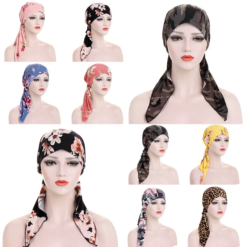 

Fashion Print Headscarf for Women Muslim Stretch Pre-Tied Turban Bandanas Hair Accessories Head Wrap Cancer Bonnet Cap