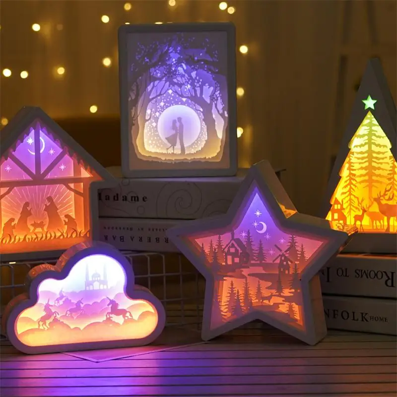 

Creative 3D Paper Carving Night Lamp Bedside Bedroom Night Light Shadow Paper Carving Light Home Decoration Gift Table Lamp