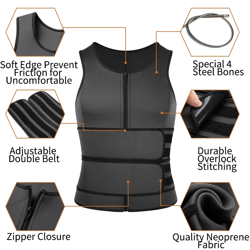 Sauna Waist Trainer Corset Vest for Men Weight Loss Sweat Vest Double Tummy  Control Trimmer Belts Neoprene Workout Body