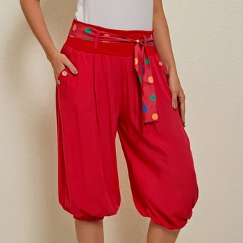 

Summer Fashion Women Sweatpants Knee Length Capris Pants Loose Solid Color Casual Chino Lantern Pants Plus Size