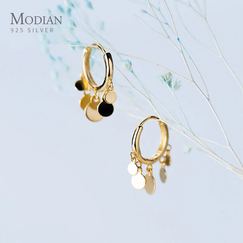 

Modian New Arrive 925 Sterling Silver Round Small Disc Tassel Hoop Earrings for Women Girl Party Daily Wear Fashion Fine Jewelry