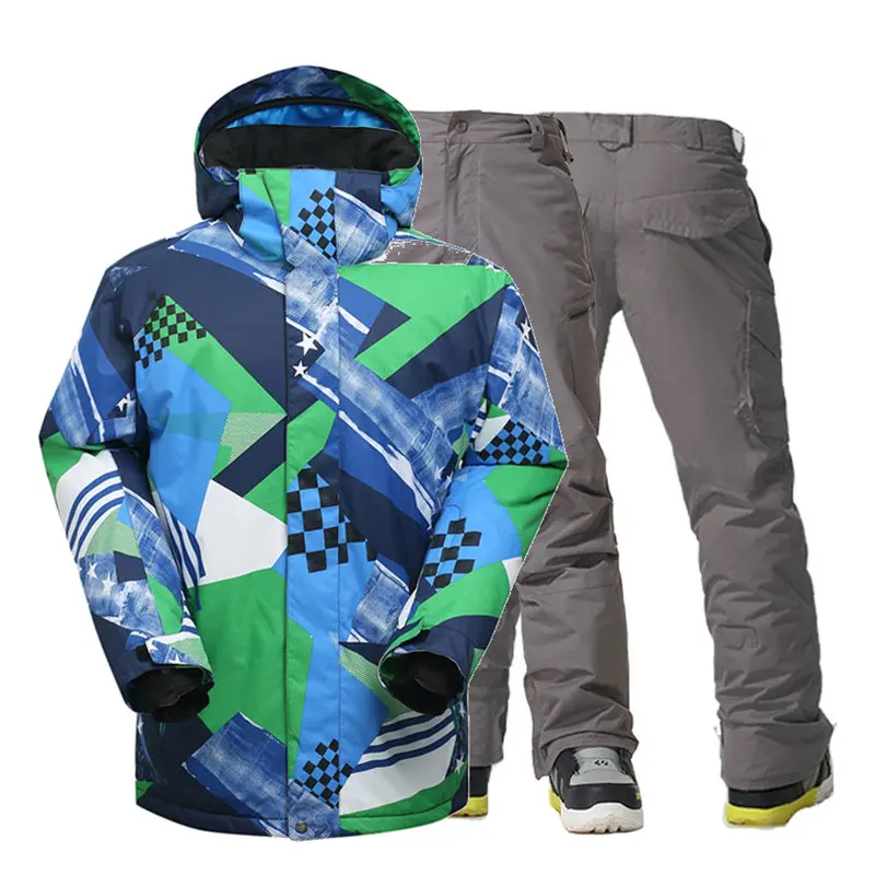 Модные синие мужские лыжные куртки и штаны для сноуборда Спорт на открытом воздухе Сноубординг костюм 10 водонепроницаемая ветрозащитная Лыжная одежда Комплекты - Цвет: picture jacket pant