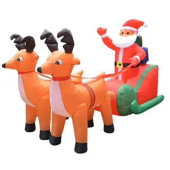 

Christmas Inflatable Santa Claus Pulled by 2 Reindeer Lights Lighted Blowup Party Decor for Outdoor Indoor Home Garden Prop Yard
