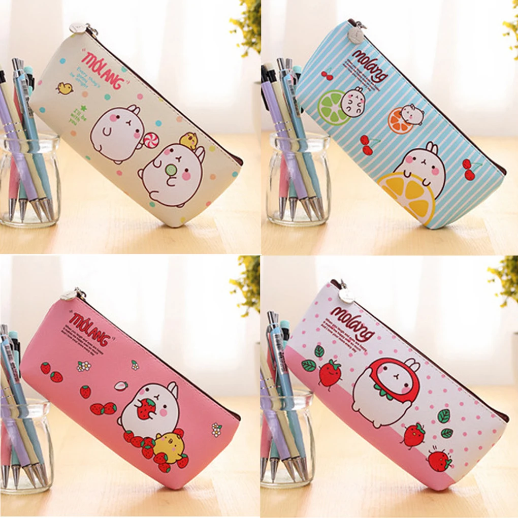 

1Pcs Cute Molang Rabbit Cartoon Animals Pencil Case PU leather Molang Rabbit Waterproof Storage Pen Bag Pencil Case Stationery