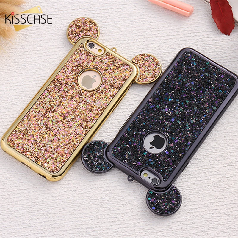 

KISSCASE For iPhone 6S Plus 6S Case 3D Mickey Mouse Phone Cases For iPhone 8 7 Plus Glitter Silicone Cover Capa Capinha Fundas