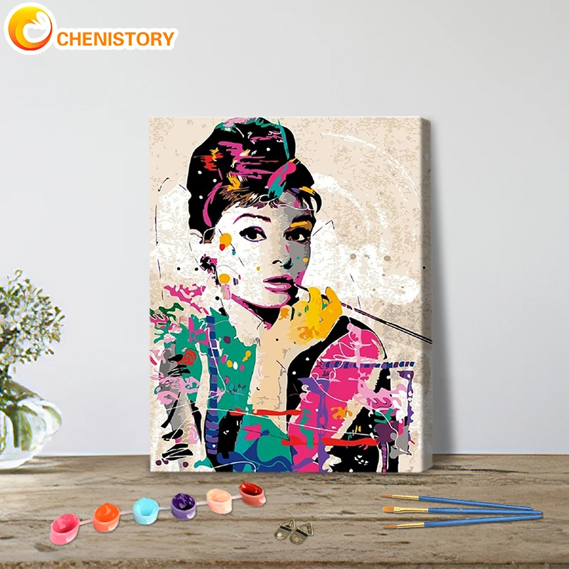 

CHENISTORY DIY Painting By Numbers Figure Audrey Hepburn Kits Portrait Drawing On Canvas Hand Painted Picture Art Gift Home Deco