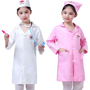 

90-180CM Medical Children Surgical Doctor Uniform Corss Clinic Lab Coat Kids Cosplay Costume Girl Boy Lab Coat Carnival Party
