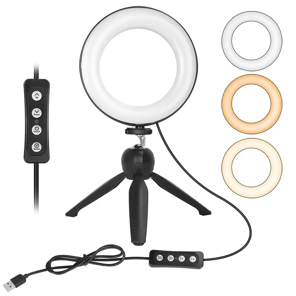

6 inch Dimmable LED Ring Light with Stand for Live Stream Video Shooting Selfies Mini Tabletop Ring Light with 3 Color Mode