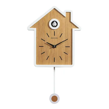 

Cuckoo Wooden Wall Clock Creative Cartoon White Living Room Wall Clocks Children Pendulum Koekoeksklok Home Decoration AA50WC
