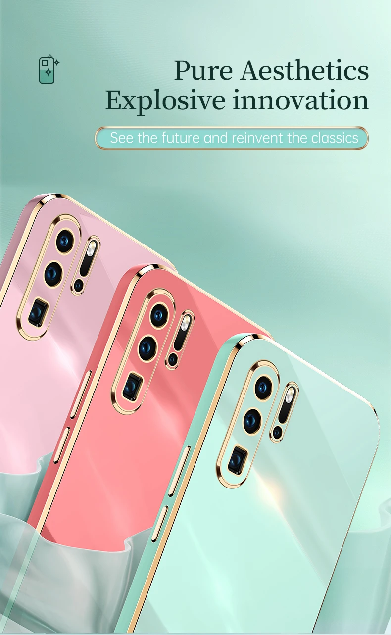 Luxuriöse quadratische Beschichtung aus weichem Silikon für Huawei P30 P50 P40 Pro Lite Mate 30 40 Pro Nova 8 SE, stoßfeste Candy-Abdeckung_voghion.com