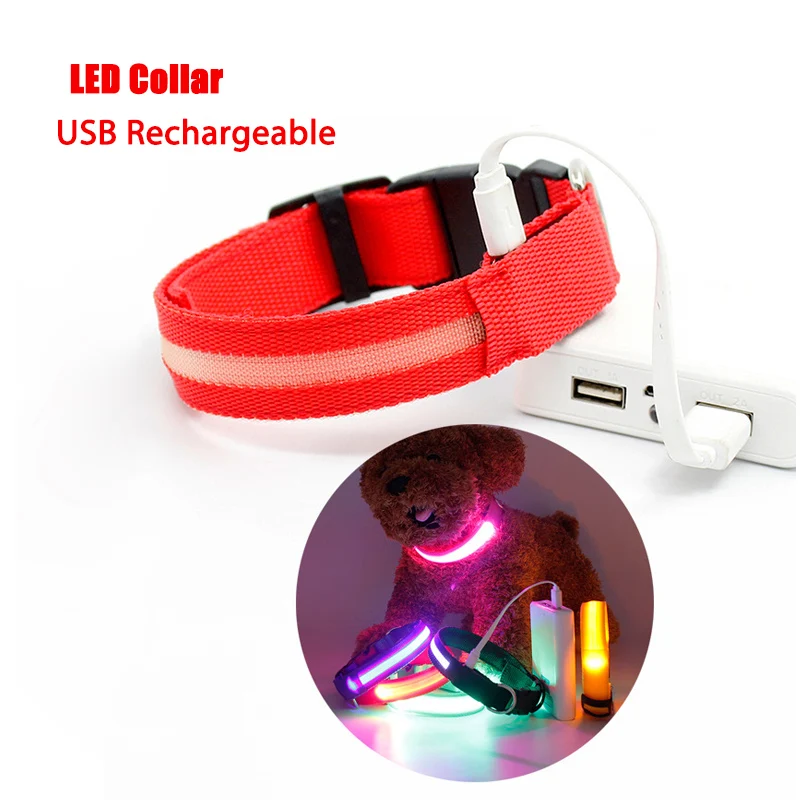 

LED Dog Collar Light Night Safety LED Flashing Glow Pet Collars Dog LED Collar USB Rechargeable Glowing Collar for Pets Dogs