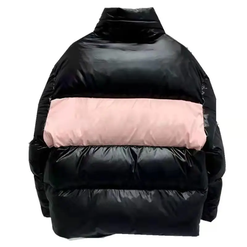 

Down jacket women's autumn and winter 2021 new fashion wild warm hat design contrast color letter down jacket