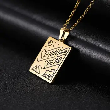 

EUEAVAN 5pcs/lot Strip Spoon Spear Cactus Stainless Steel Necklace Golden Necklaces Women Men Pendant Gift For Friend Wholesale