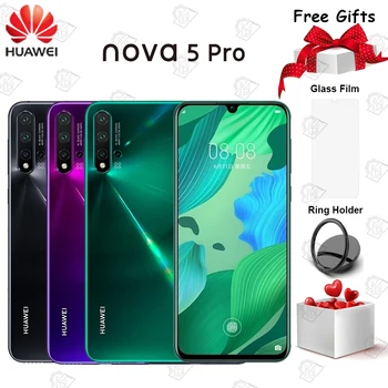Перейти на Алиэкспресс и купить Оригинальный мобильный телефон Huawei Nova 5 pro, экран 6,39 дюйма, 8 Гб 128 ГБ, Восьмиядерный процессор Kirin 980, на базе Android 9,0, 3500 мАч, камера 48 МП