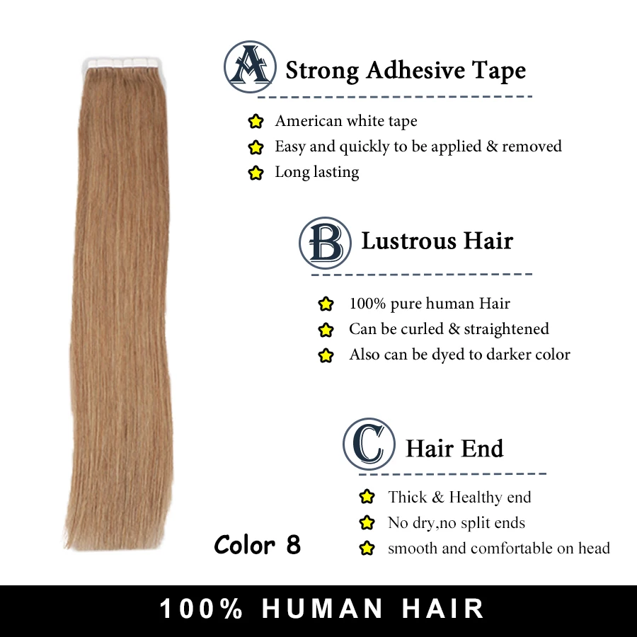 Toysww tape in hair extensions human hair 50g100g per pack Silky Straight Tape on Hair PU Seamless Skin Weft (4)