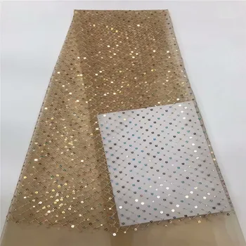 

New Design French Sequins net Lace Fabric,African gold Sequins Mesh Fabric High quality Organza Nigerian Best Party Dress